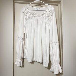 NWT White Long Sleeve Bunulu Blouse with Lace Detail